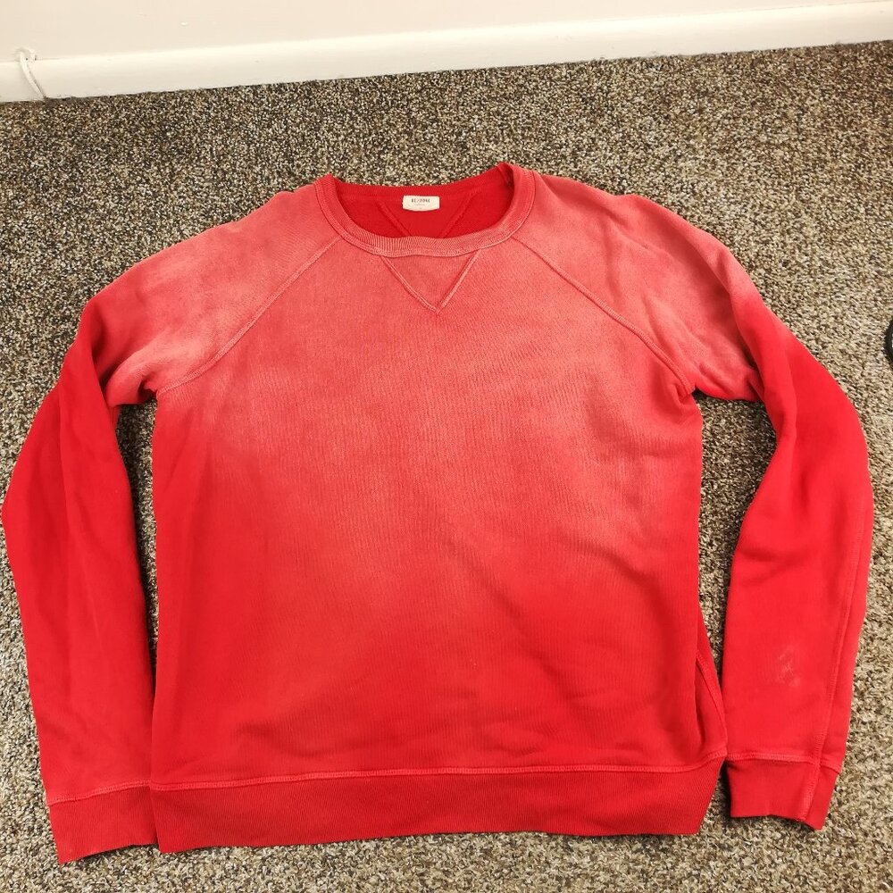 Re/Done Womens Oversized Sweatshirt Faded Ombré Raglan Upcycled Crewneck Red S
